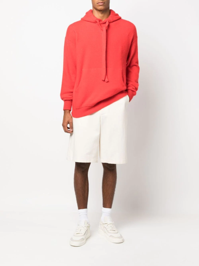Laneus Knitted Ribbed-trim Hoodie In Orange