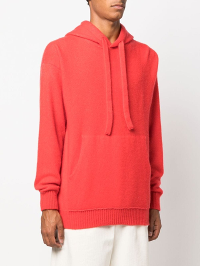 Shop Laneus Knitted Ribbed-trim Hoodie In Orange