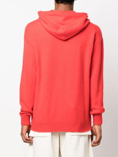 Laneus Knitted Ribbed-trim Hoodie In Orange
