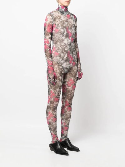 Shuting Qiu Floral-print Semi-sheer Jumpsuit In Schwarz