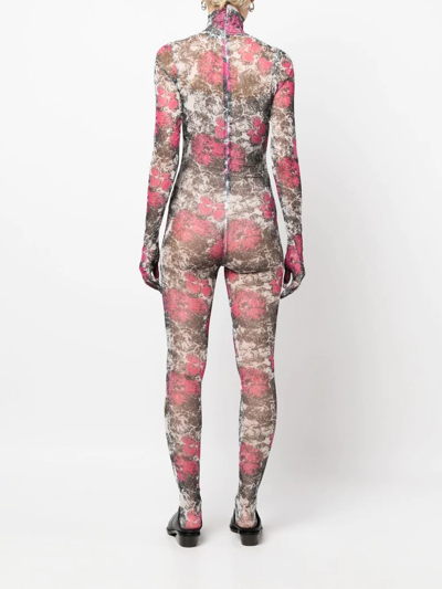 Shuting Qiu Floral-print Semi-sheer Jumpsuit In Schwarz