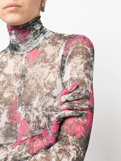 Shuting Qiu Floral-print Semi-sheer Jumpsuit In Schwarz