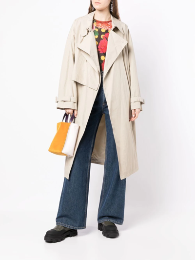 Pushbutton Belted Trench Coat In Braun