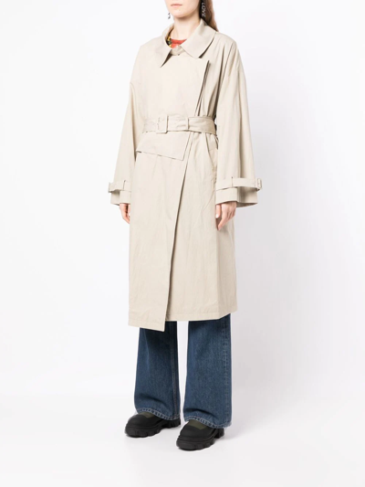 Pushbutton Belted Trench Coat In Braun