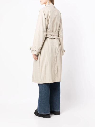 Pushbutton Belted Trench Coat In Braun