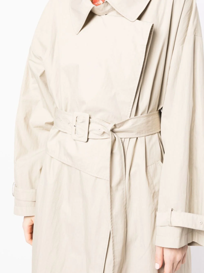 Pushbutton Belted Trench Coat In Braun
