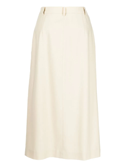 Pushbutton High-waisted Midi Skirt In Weiss