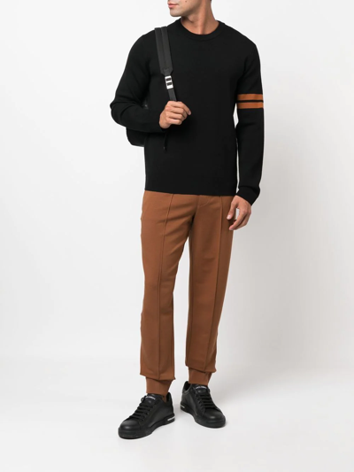 Zegna Crewneck Sweater With Ribbed Cuffs And Hem In Black