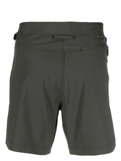 Shop Tom Ford Off-centre Button-fastening Swim Shorts In Grün