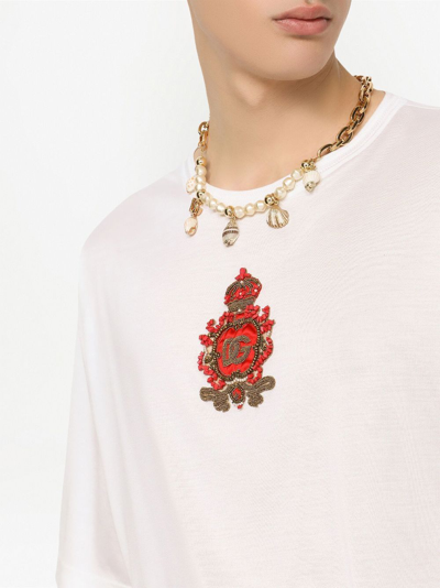 Shop Dolce & Gabbana Heraldic-patch Silk T-shirt In White