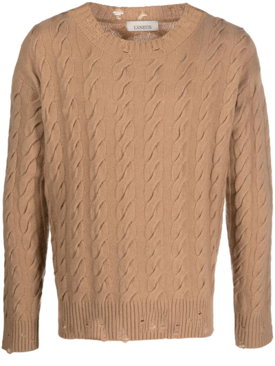 Shop Laneus Cable-knit Crew Neck Sweater In Nude