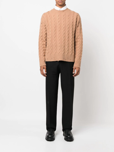 Shop Laneus Cable-knit Crew Neck Sweater In Nude