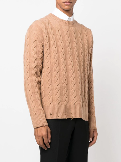 Shop Laneus Cable-knit Crew Neck Sweater In Nude