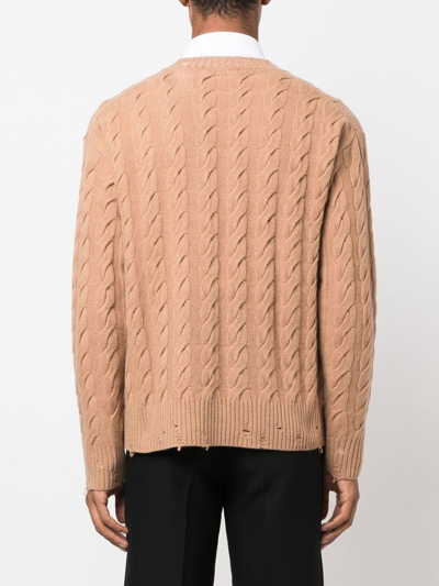 Shop Laneus Cable-knit Crew Neck Sweater In Nude