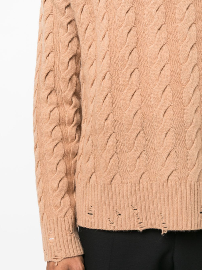 Shop Laneus Cable-knit Crew Neck Sweater In Nude