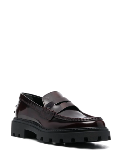 Tod's Semi-patent Leather Loafers In Rot