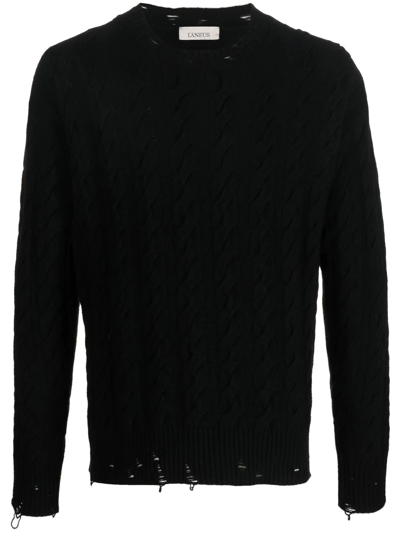 Shop Laneus Cable-knit Crew Neck Sweater In Schwarz