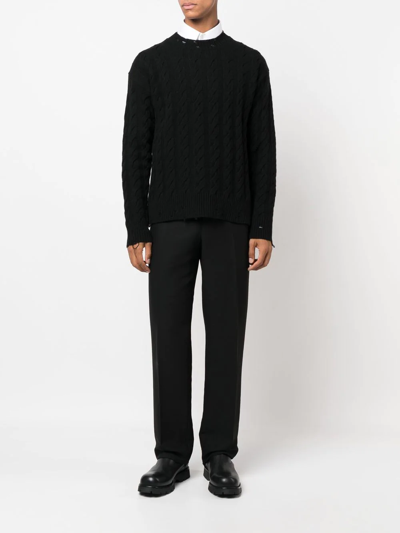 Shop Laneus Cable-knit Crew Neck Sweater In Schwarz