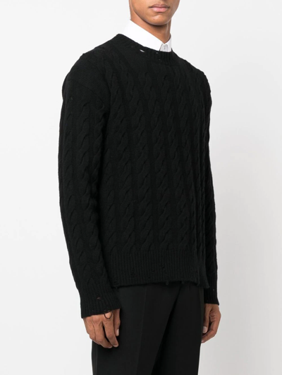 Shop Laneus Cable-knit Crew Neck Sweater In Schwarz