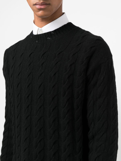 Shop Laneus Cable-knit Crew Neck Sweater In Schwarz