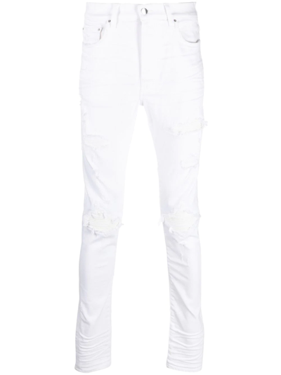 Amiri Ripped-detail Slim-cut Jeans In Weiss | ModeSens