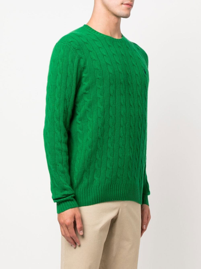 Shop Polo Ralph Lauren Logo-embroidered Cable-knit Jumper In Grün