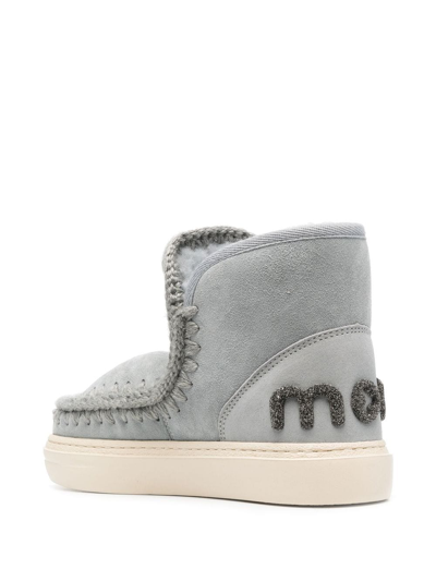 Shop Mou Embroidered-logo Slip-on Boots In Blau