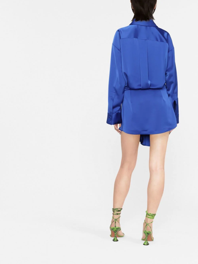 Shop Attico Satin-finish Mini Dress In Blau