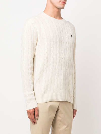 Shop Polo Ralph Lauren Logo-embroidered Cable-knit Jumper In Nude