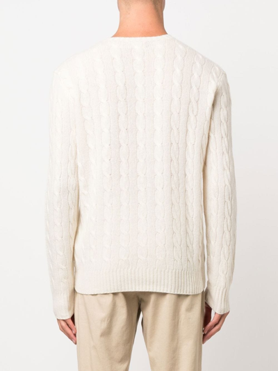 Polo Ralph Lauren Textured Cable Knit Sweater With Round Neckline And Fitted Silhouette In White
