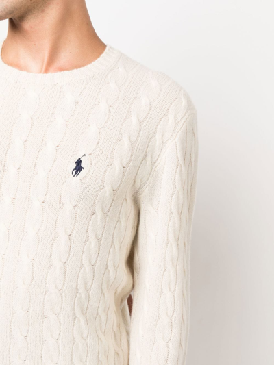 Shop Polo Ralph Lauren Logo-embroidered Cable-knit Jumper In Nude