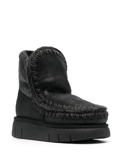 Mou Eskimo 18 Bounce In Cracked Black Sheepskin In Schwarz