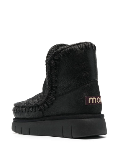 Mou Eskimo 18 Bounce In Cracked Black Sheepskin In Schwarz