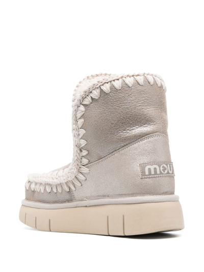 Mou Logo-patch Chunky Boots In Silber