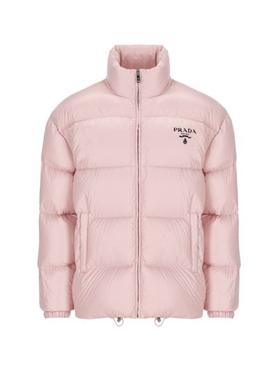 Shop Prada Logo Printed Puffer Jacket In Pink