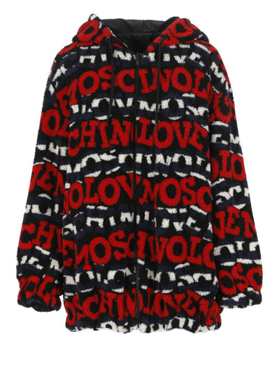 Shop Love Moschino Allover Logo Detailed Hooded Jacket In Multi