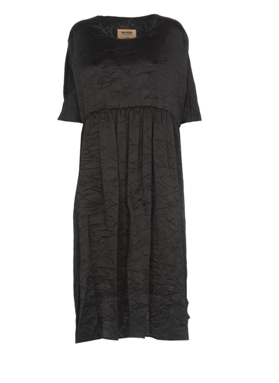 Shop Uma Wang Short Sleeved Crewneck Ruffled Dress In Black