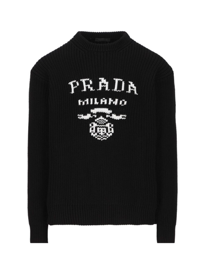 Shop Prada Logo Intarsia In Black