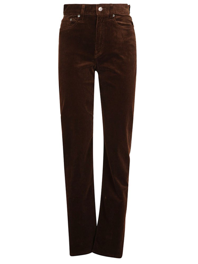 Shop Ralph Lauren Button Detailed Straight Leg Trousers In Brown