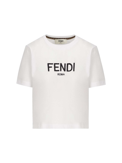 Shop Fendi Crewneck Short In White