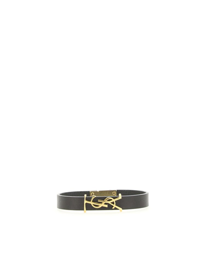 Shop Saint Laurent Logo Plaque Bracelet In Black