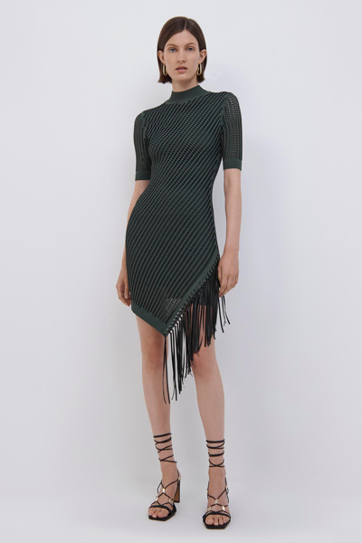 Shop Jonathan Simkhai Orla Pointelle Fringe Mini Dress In Cypress-black