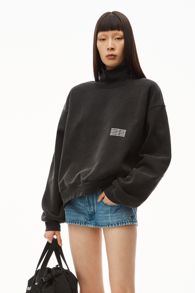 Shop Alexander Wang High Neck Pullover In Dense Fleece In Acid Black