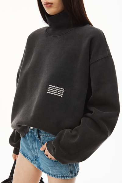 Shop Alexander Wang High Neck Pullover In Dense Fleece In Acid Black