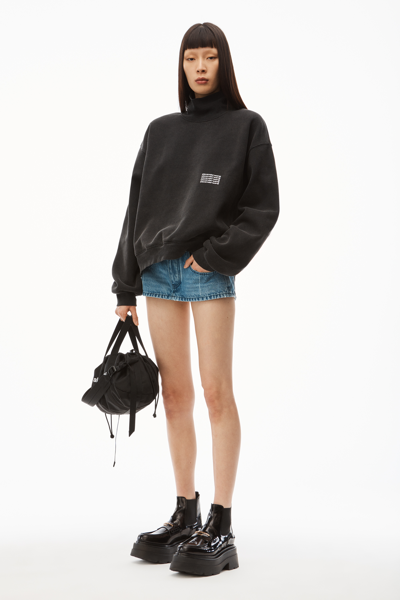 Shop Alexander Wang High Neck Pullover In Dense Fleece In Acid Black