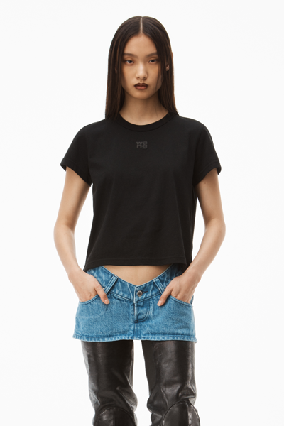 Shop Alexander Wang Puff Logo Shrunken Tee In Cotton Jersey In Black