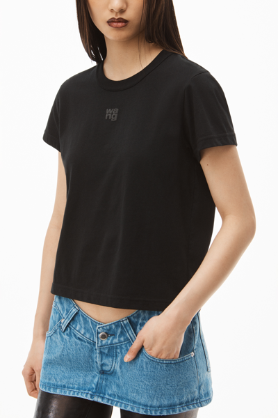 Shop Alexander Wang Puff Logo Shrunken Tee In Cotton Jersey In Black