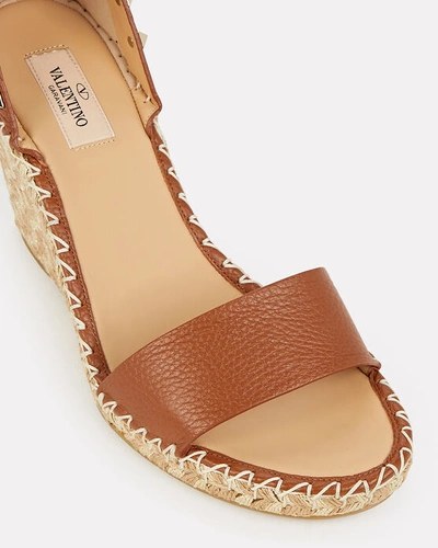 Shop Valentino Rockstud Espadrille Wedge Sandals In Brown