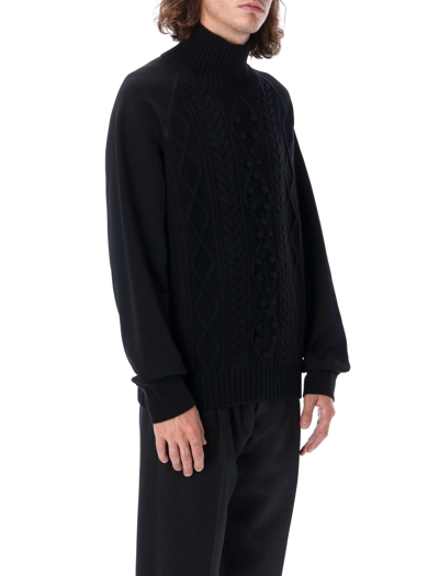 Shop Neil Barrett Hybrid Cable-knit Rollneck Sweater In Black Black