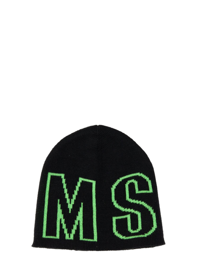 Shop Msgm Beanie Hat With Logo In Nero